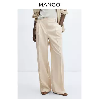 Женские брюки Mango повседневные широкие, светло-бежевый