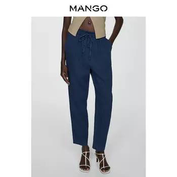 Женские брюки Mango с эластичной резинкой на талии, темно-синий
