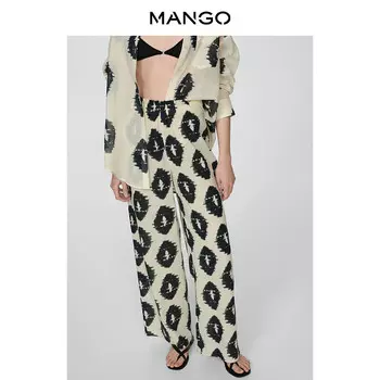 Женские брюки Mango с эластичным поясом и принтом, светло-бежевый