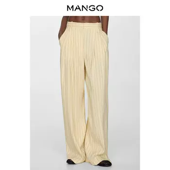 Женские брюки Mango в полоску из льна с низкой талией, светло-желтый