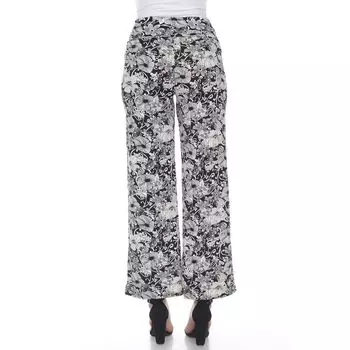 Женские брюки-палаццо белого цвета с цветочным принтом White Mark, черный