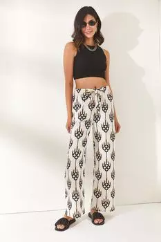 Женские брюки-палаццо черного цвета с геометрическим узором и узором на поясе Olalook, черный