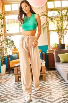 Женские брюки-палаццо из висконовой ткани с поясом и каменным поясом Olalook, бежевый