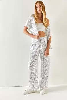 Женские брюки палаццо из вискозной ткани со звездами и узором на поясе Olalook, синий