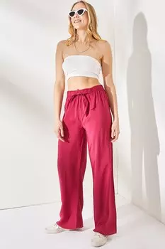 Женские брюки Palazzo Airobin темного цвета фуксии с поясом и эластичной резинкой на талии Olalook, розовый