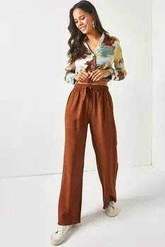 Женские брюки Palazzo Ayrobin с эластичным поясом и горько-коричневым поясом Olalook, коричневый