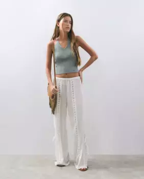 Женские брюки прямого кроя с боковыми завязками Brownie, белый