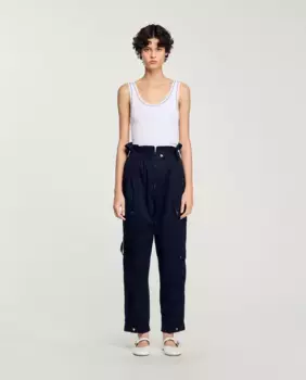 Женские брюки прямого кроя с карманами-карго Sandro, тёмно-синий