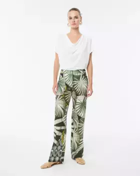 Женские брюки прямого кроя с принтом и резинкой на талии сзади Paz Torras, зеленый