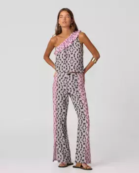 Женские брюки прямого кроя с принтом и пуговицами спереди и застежкой-молнией Noon, чёрный