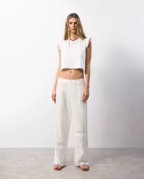 Женские брюки прямого кроя с вышитыми пэчворками Brownie, белый