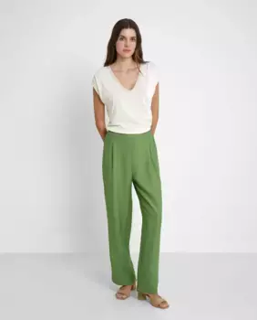 Женские брюки прямого кроя с высокой посадкой и защипами Trucco, зеленый