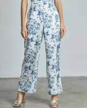 Женские брюки прямого кроя с высокой талией и набивным рисунком Alma en Pena, синий