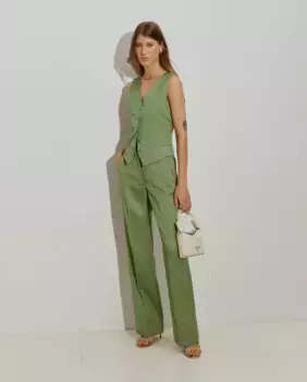 Женские брюки прямого кроя с высокой талией из льна Lion of Porches, зеленый