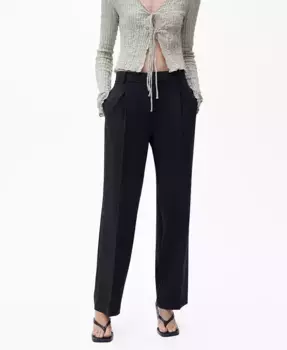 Женские брюки прямого кроя со складками Pants MANGO, синий