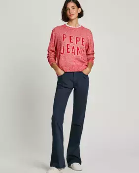 Женские брюки расклешенный низ из хлопка с пятью карманами Pepe Jeans, тёмно-синий