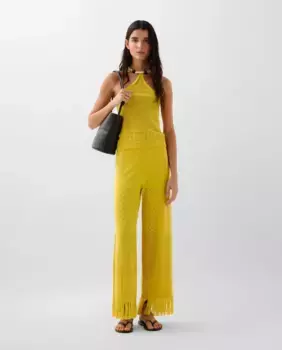 Женские брюки с бахромой по низу и эластичной талией Scalpers, желтый