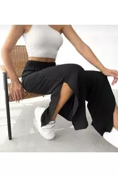 Женские брюки с боковыми разрезами MOONBULL, черный