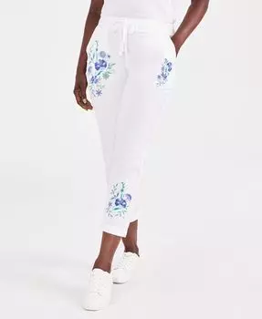 Женские брюки с цветочной вышивкой Style & Co, белый