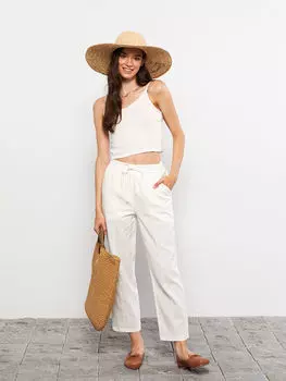 Женские брюки с прямыми карманами и эластичной резинкой на талии LCW Casual