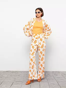 Женские брюки с рисунком и эластичной резинкой на талии LCW Casual, оранжевый принт