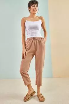 Женские брюки с самошнуровкой и кисточками Bianco Lucci, бежевый