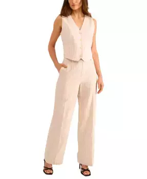 Женские брюки с высокой посадкой и широкими штанинами в полоску Vince Camuto, коричневый/бежевый