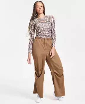 Женские брюки с высокой посадкой, широкими штанинами и декоративными швами Bar III, коричневый