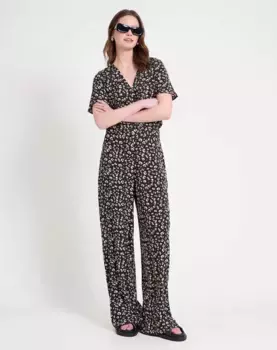 Женские брюки с высокой талией и принтом, широкие Naf Naf, черный