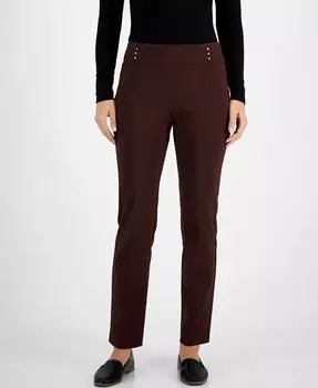 Женские брюки с заклепками, стандартной и короткой длины JM Collection, коричневый