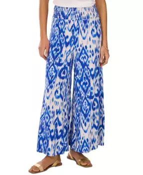 Женские брюки с завышенной талией на резинке, широкие, с принтом в стиле икат Vince Camuto, синий