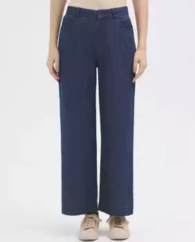 Женские брюки широкого кроя из хлопка с эластичным поясом Nice Things, тёмно-синий