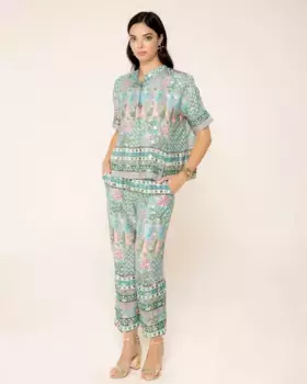 Женские брюки широкого кроя с узором пейсли и золотой фольгой Niza, синий