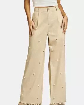 Женские брюки широкого кроя с высокой талией и жемчугом Alma en Pena, цвет Natural