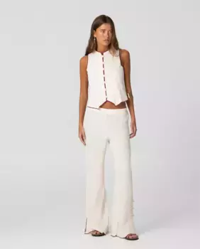 Женские брюки средней посадки с прямым кроем и вышитыми деталями внизу Noon, цвет Crudo