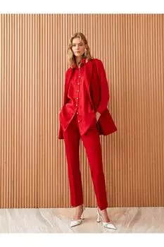 Женские брюки стандартного кроя с карманами LC Waikiki, красный