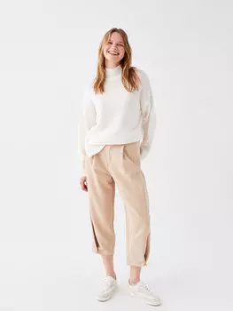 Женские брюки свободного покроя с нормальной талией и объемной талией LCW Casual, бежевый