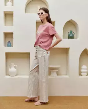 Женские брюки в полоску с пуговицами Green Coast, цвет 120 Crudo