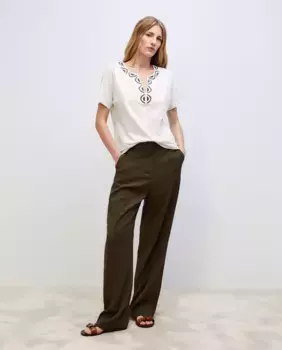 Женские брюки в стиле фэнтези со складками на плоской подошве Woman El Corte Ingls, цвет Kaki