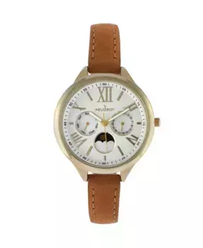 Женские часы 38 мм с многофункциональным ремешком из замши и кожи Peugeot, коричневый