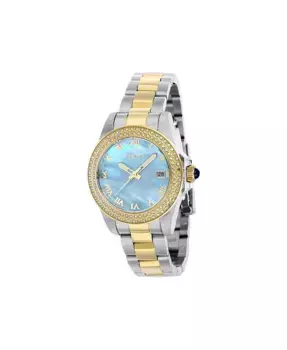 Женские часы 41552 Angel Quartz с тремя стрелками и светло-голубым циферблатом Invicta, золотой