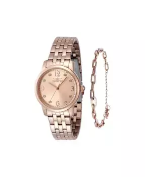 Женские часы 48257 Angel Quartz с тремя стрелками, розовое золото, циферблат Invicta, золотой