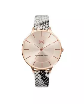 Женские часы Alfama с тремя розовыми стрелками из стали IP и ремешком с животным принтом Mark Maddox, мультиколор