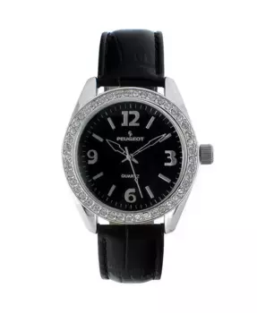 Женские часы Black Watch 40 мм с массивным кристальным безелем и кожаным ремешком Peugeot