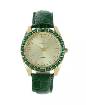Женские часы Boyfriend 40 мм зеленые с кристаллами багет Peugeot, зеленый