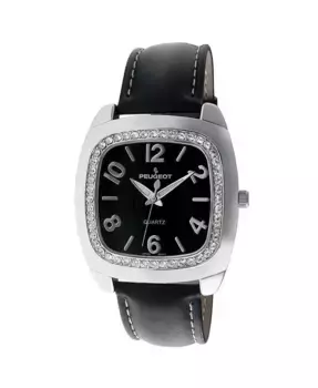 Женские часы Boyfriend, черные, 40 мм, кристаллы на безеле, кожаный ремешок Peugeot, черный