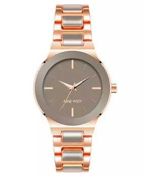 Женские часы-браслет из кварцевого сплава с серой эмалью и розовым золотом, 34 мм Nine West, мультиколор
