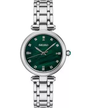Женские часы-браслет из нержавеющей стали с бриллиантами (1/8 карата t.w.), 30 мм Seiko, зеленый