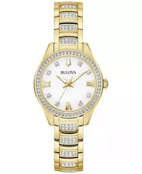 Женские часы-браслет из нержавеющей стали с кристаллами золотистого цвета, 29 мм Bulova, золото