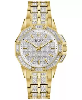 Женские часы-браслет из нержавеющей стали с кристаллами Octava золотистого цвета, 34 мм Bulova, золото